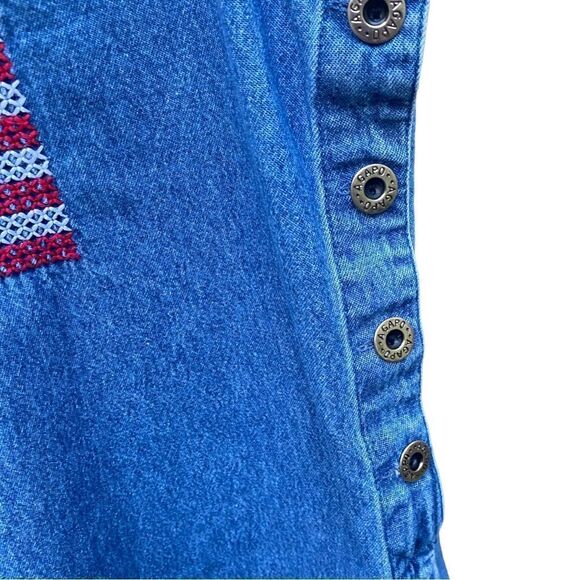 Agapo Denim Jumper Graphic American Flag Embroidered Vintage Sz M - Picture 5 of 8